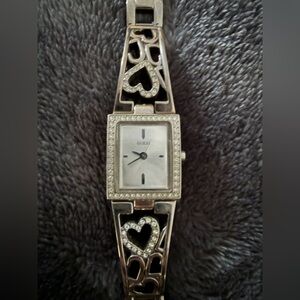 Guess Silver Heart Motif Bracelet Watch